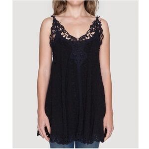 Johnny Was Black Sleeveless Tunic Tank Top Eyelet Lace Size Small